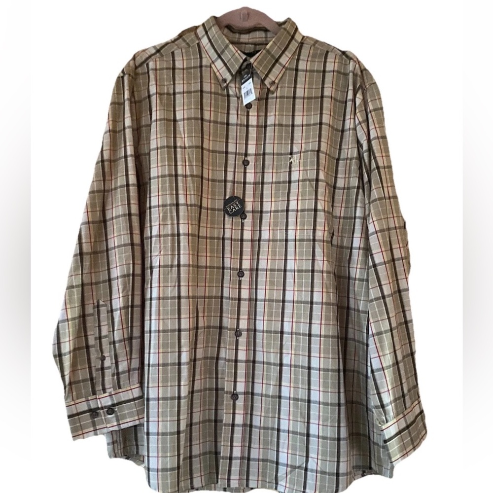 NEW w/ TAGS Knights Sportswear- Wrinkle Free Men's Plaid Shirt - Brown